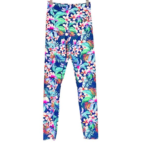 FUSED HAWAII Wander Lele Performance Legging Blue Tropical Floral Orchid Size M - Picture 1 of 8